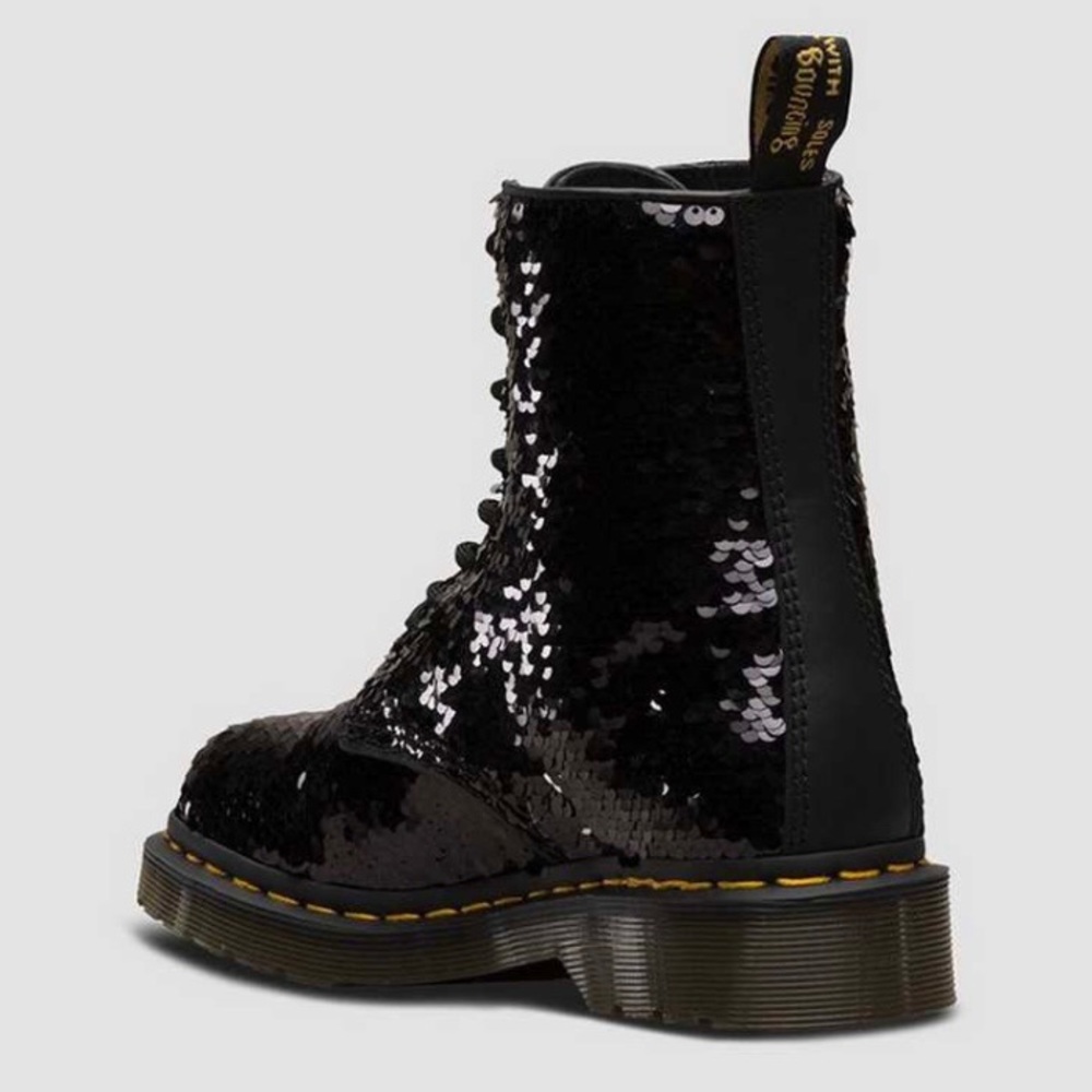 DR. MARTENS 1460 Pascal Sequin Black Silver Boots - Picture 3 of 16